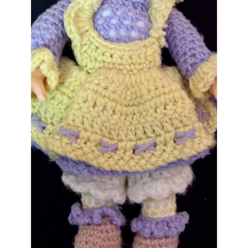 Vintage 1980s Handmade Crochet Doll Komfy Kids Style Vinyl Freckle Face